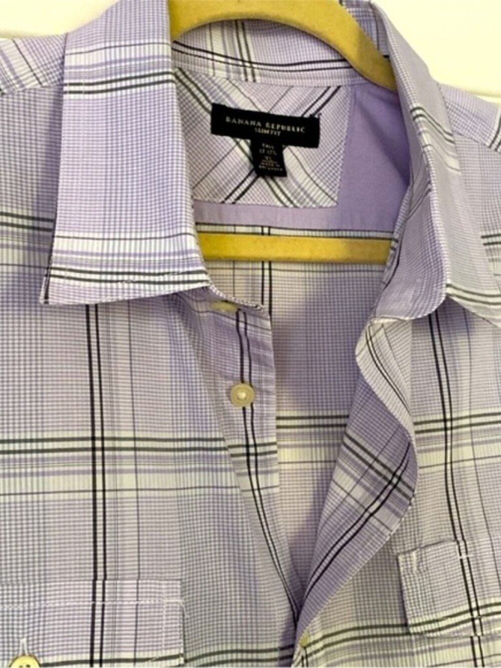 Banana Republic Dress Plaid Purple Shirt size Neck17.5 - Picture 7 of 11